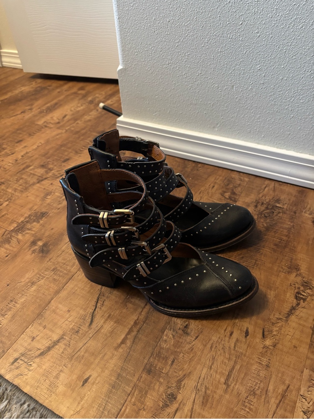 Freebird felicity Studded Black Leather Strappy Ankle Boots